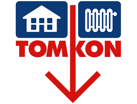 Logo der TOMKON oHG mit einem Pfeil nach unten als Zeichen für den Download.